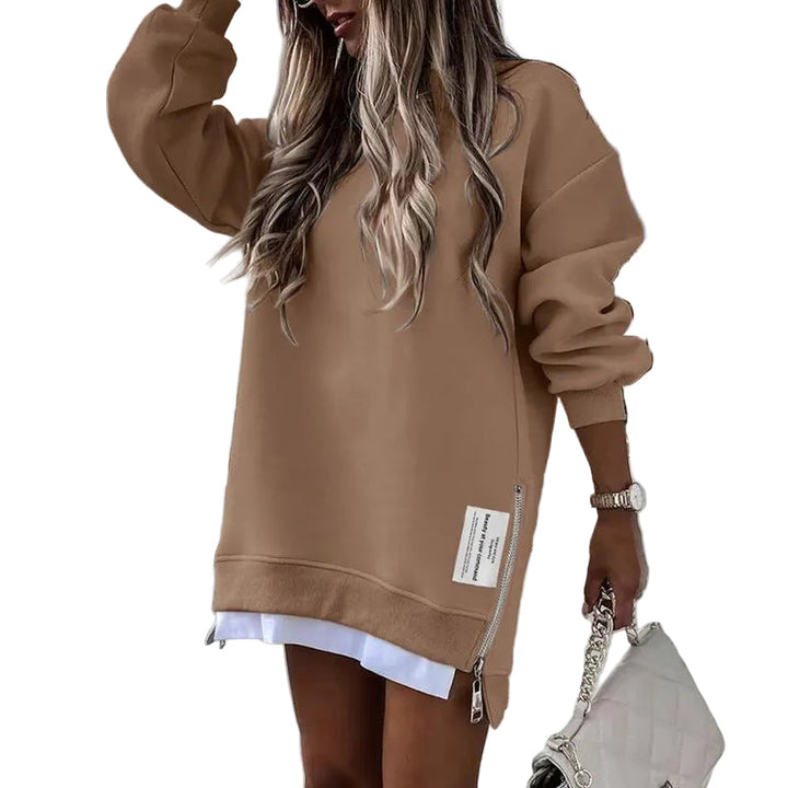 MELISA | Casual Drop Shoulder Zipper Slit Sweatshirt Dress