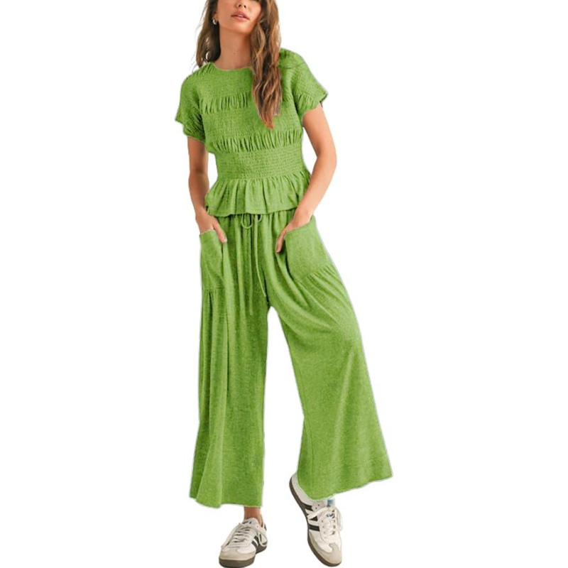 LORRY | Casual Boho Inspired 2-Piece Smocked Top and Wide Leg Pants Set