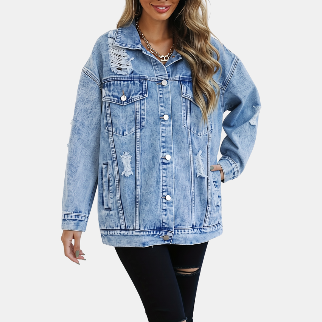 Veste en jean femme oversize et longue, délavée pour la mi-saison
