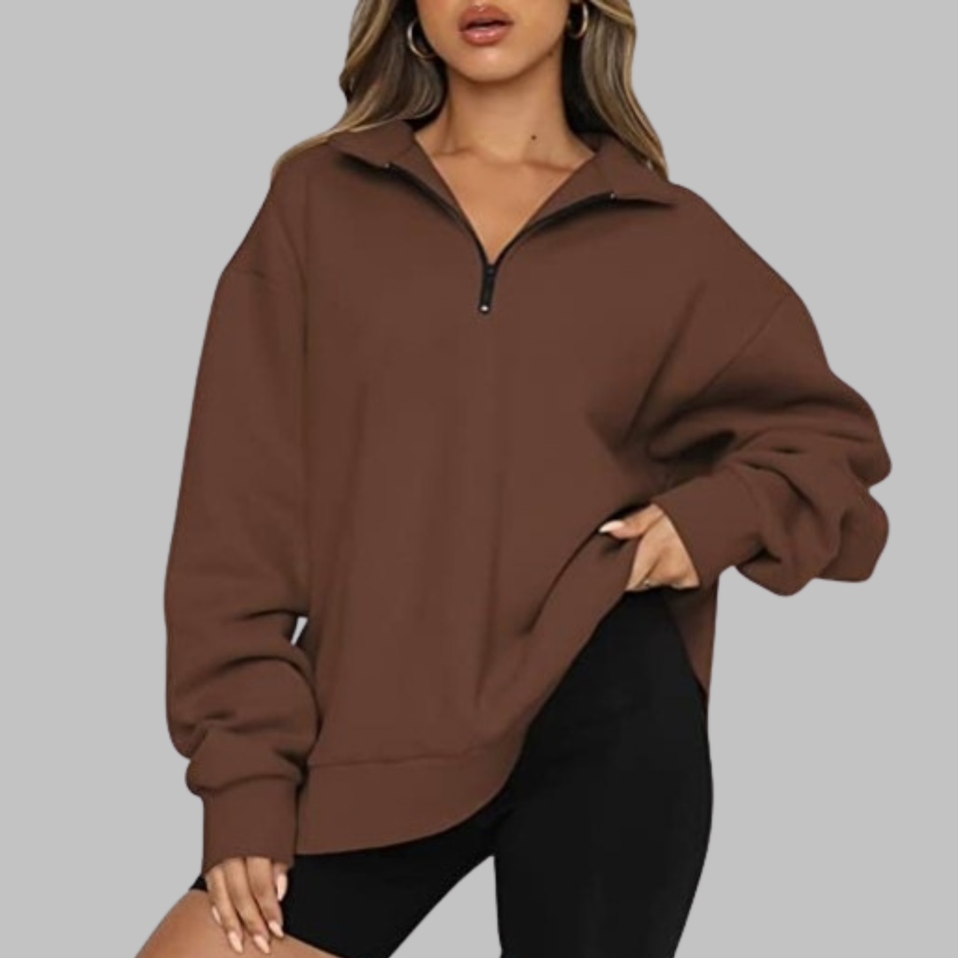 TENLEY | Casual Oversized Half Zip Long Sleeve Sweatshirt