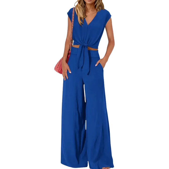 GLENDA | Chic Crop Top and Classic Wide Leg Pants Set