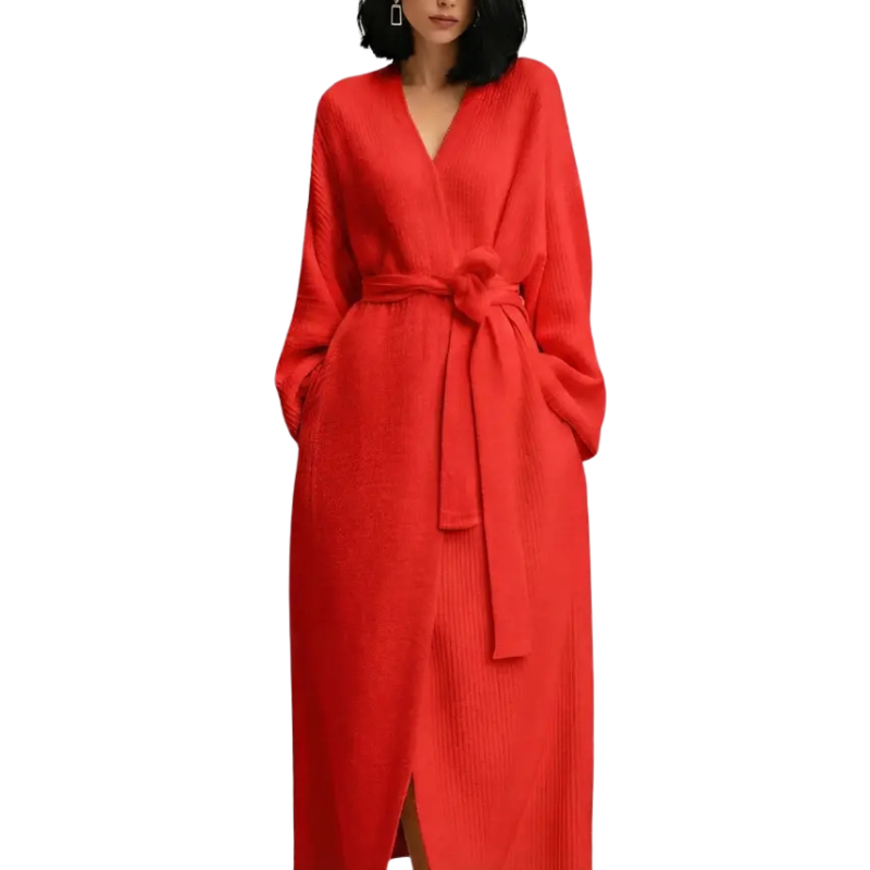 THALIA | Comfy Warm Long Ribbed Knit Robe
