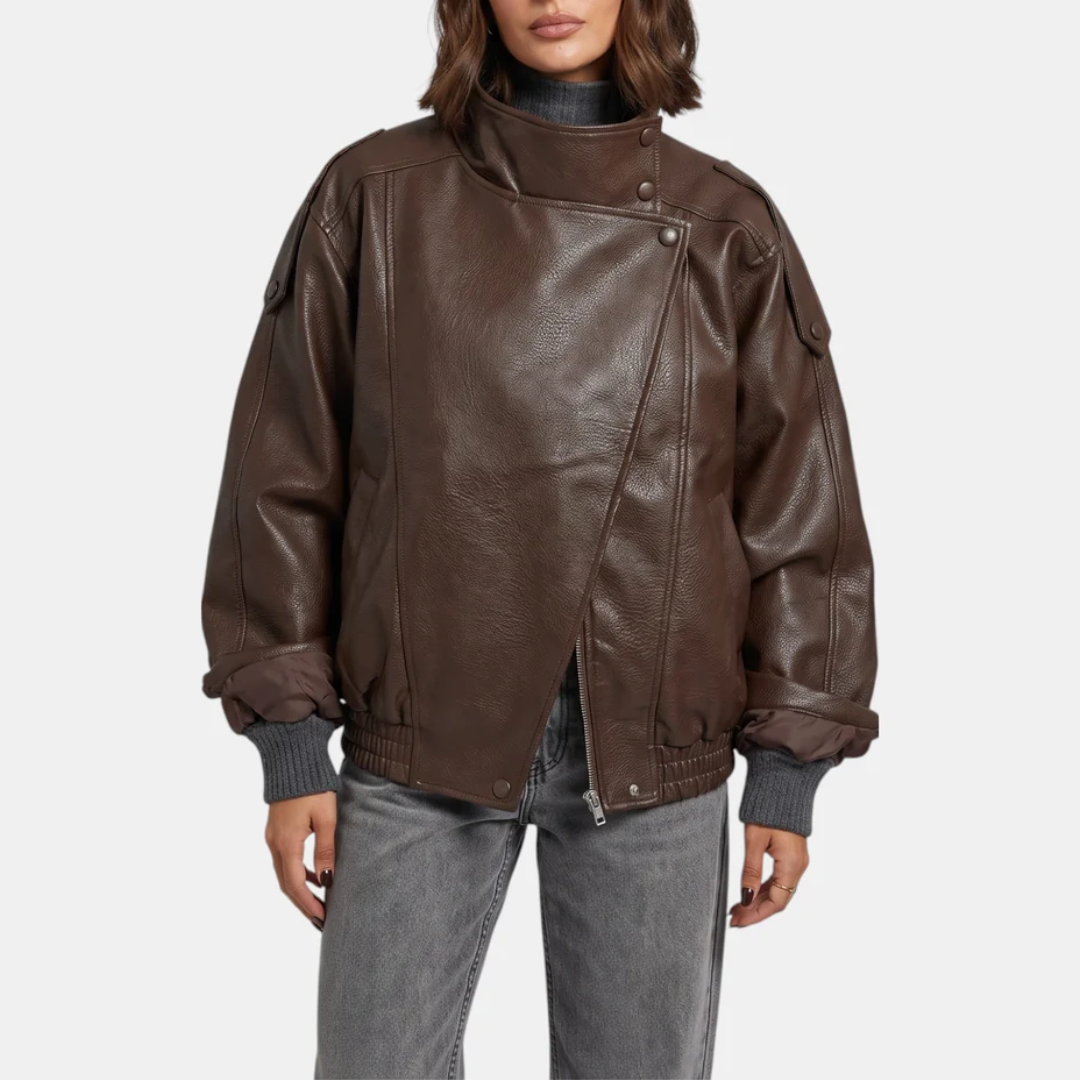Women's Oversized Faux Leather Jacket with Balloon Sleeves