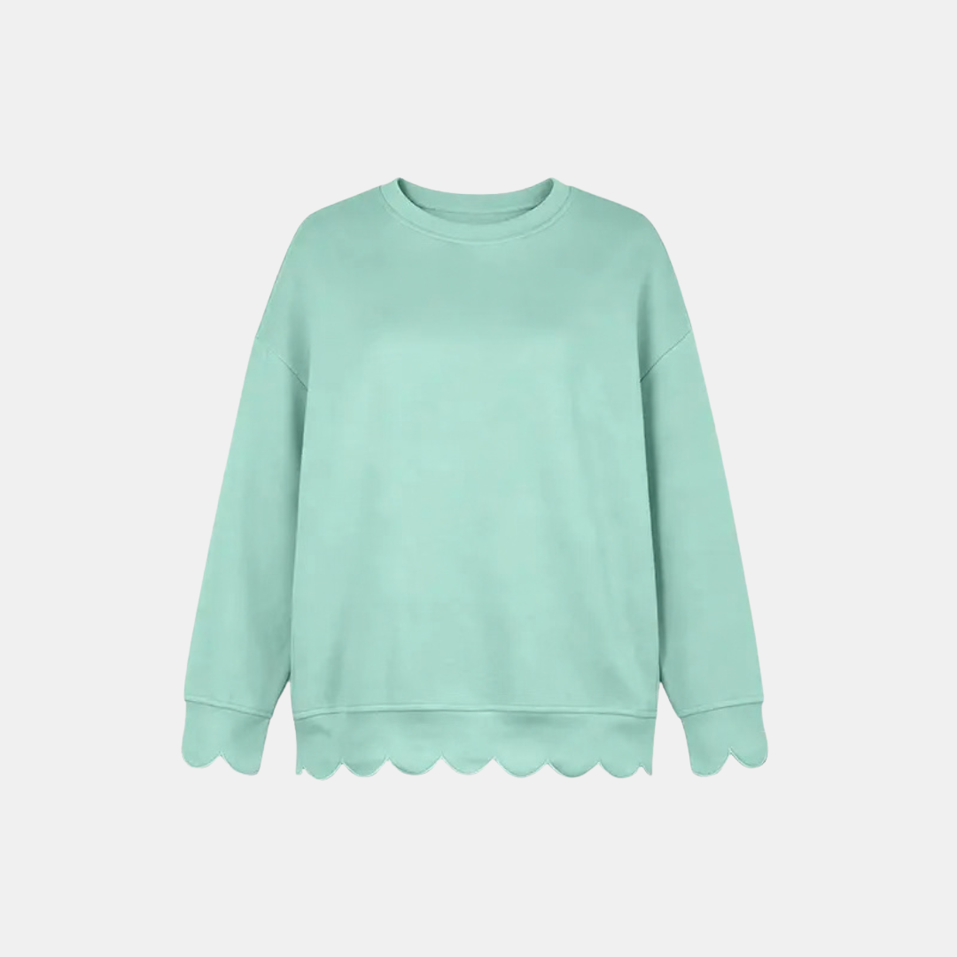 Women's Scalloped Hem Oversized Crewneck Sweatshirt