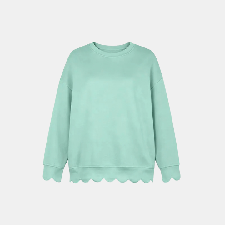 Women's Scalloped Hem Oversized Crewneck Sweatshirt