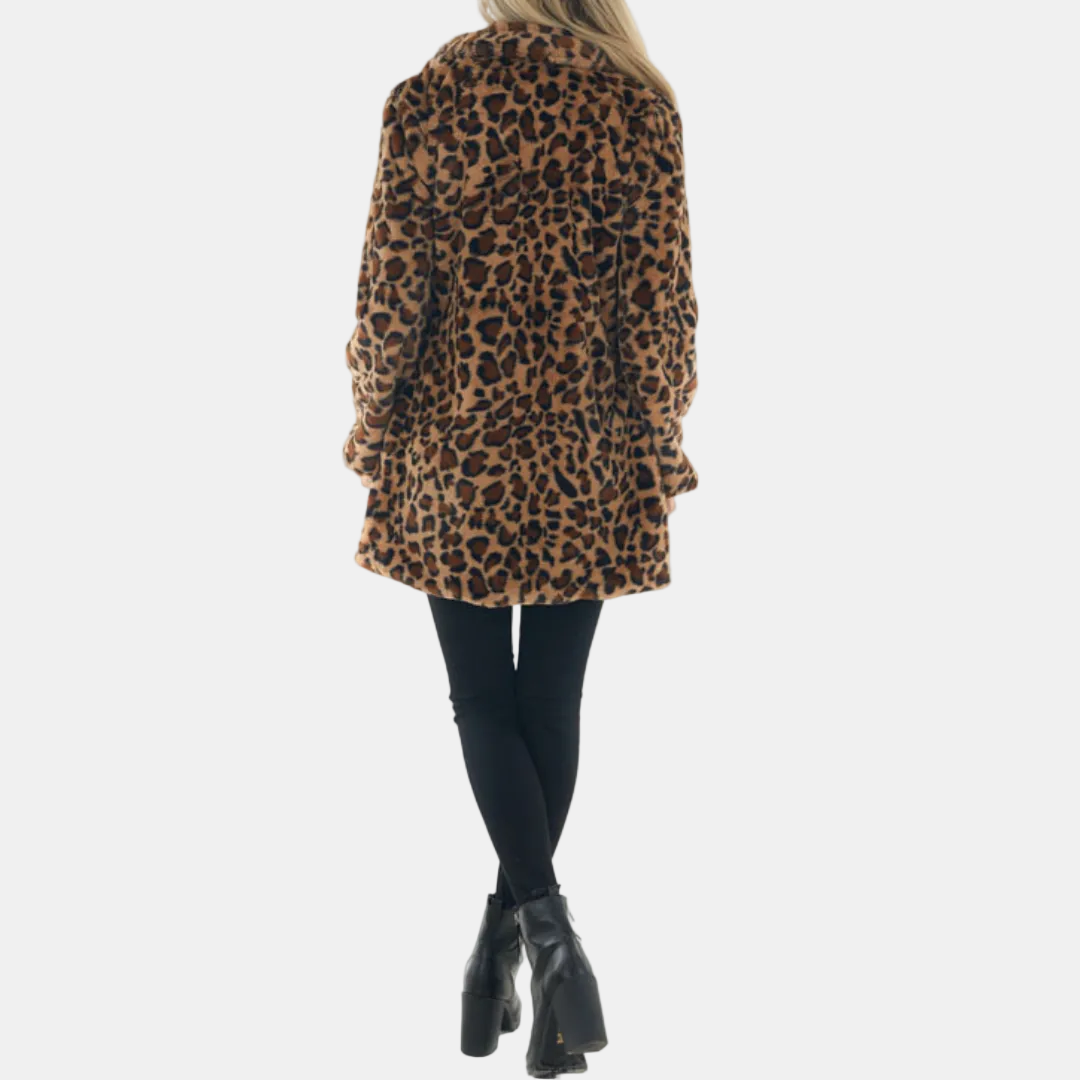 Manteau d’hiver femme chaud et chic, fausse fourrure léopard oversize