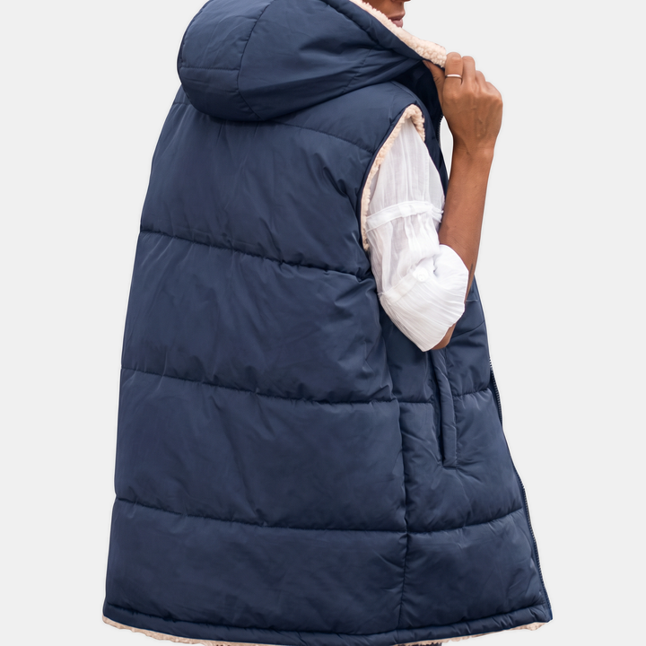 Women's Reversible Puffer Vest Sherpa Lined Hooded Sleeveless Coat