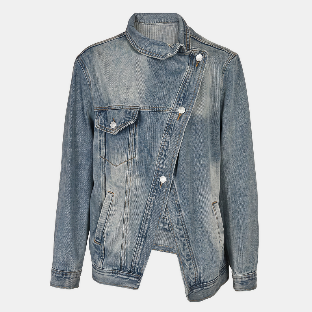Women's Asymmetrical Button Front Washed Denim Jacket
