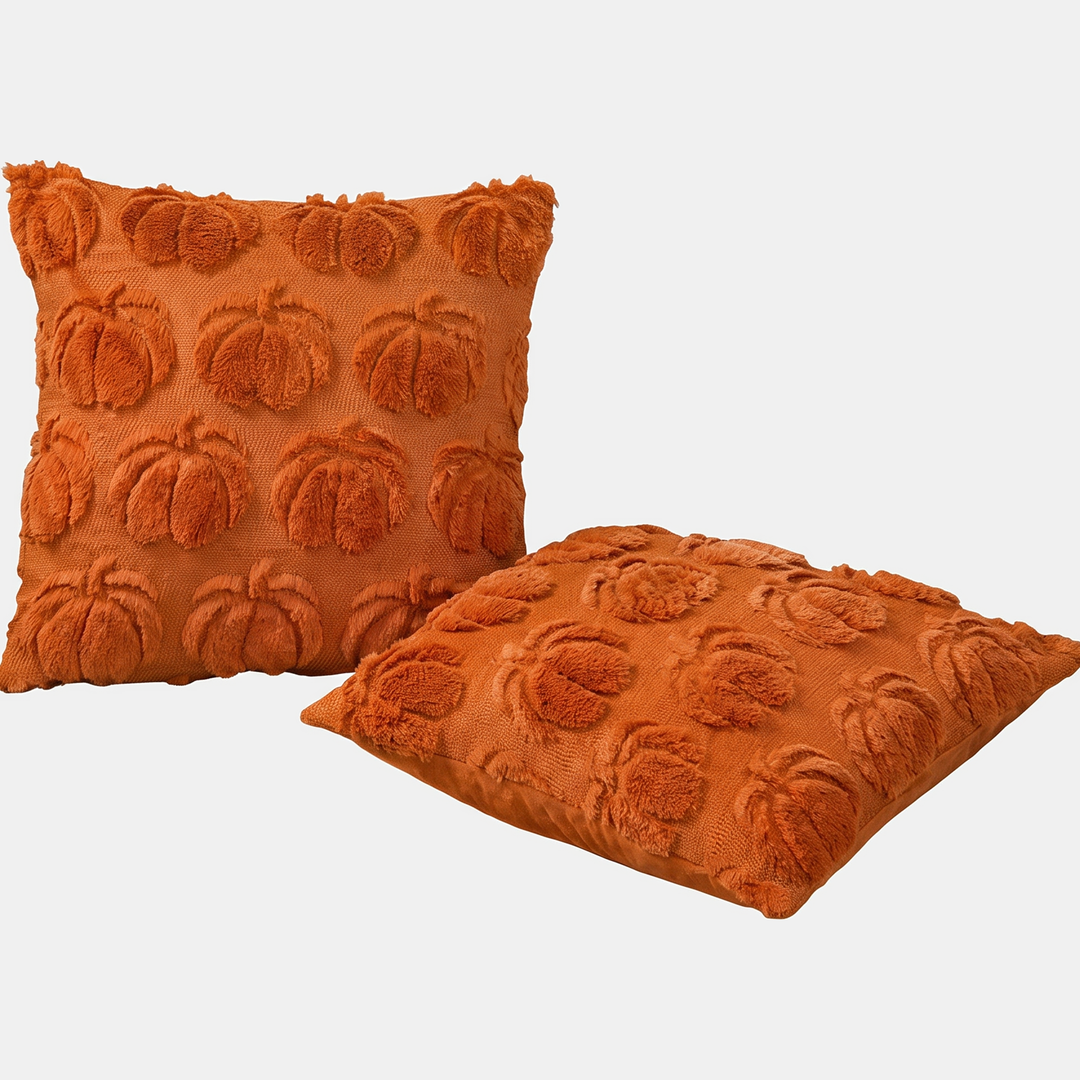 Housse de coussin Halloween et automne, motifs touffetés en relief