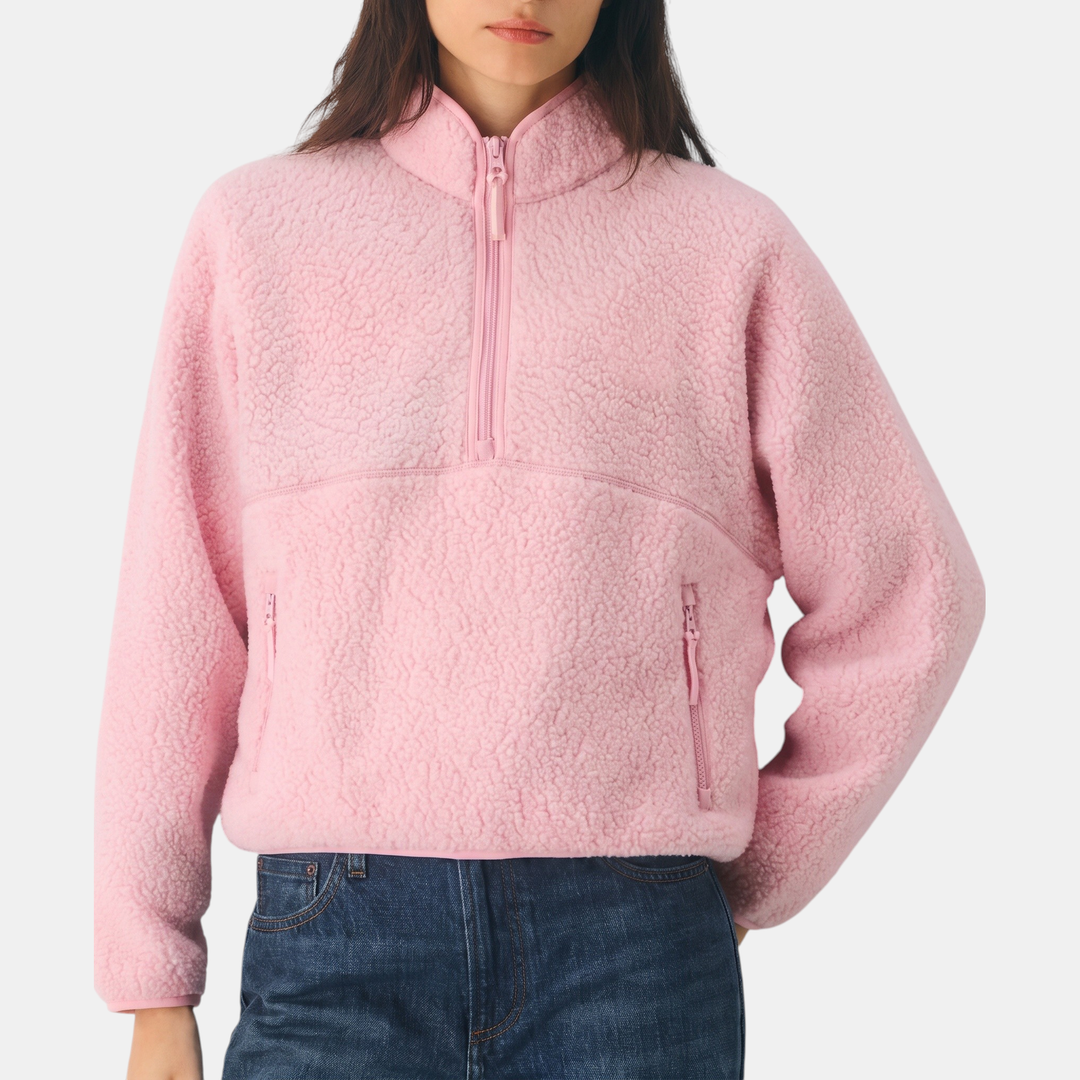 Women's Sherpa Fleece Half Zip Cropped Hoodie Sweatshirt