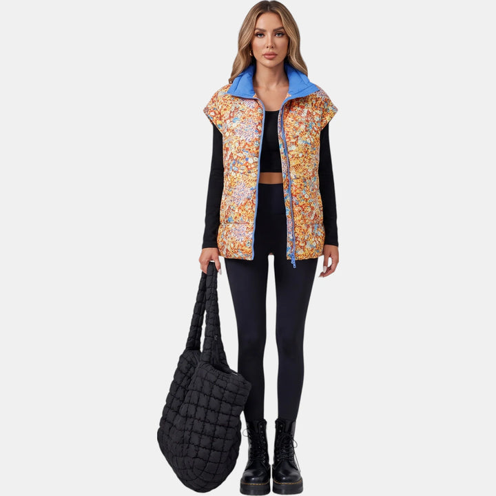 Women's Puffer Vest with Stand Collar and Front Zip