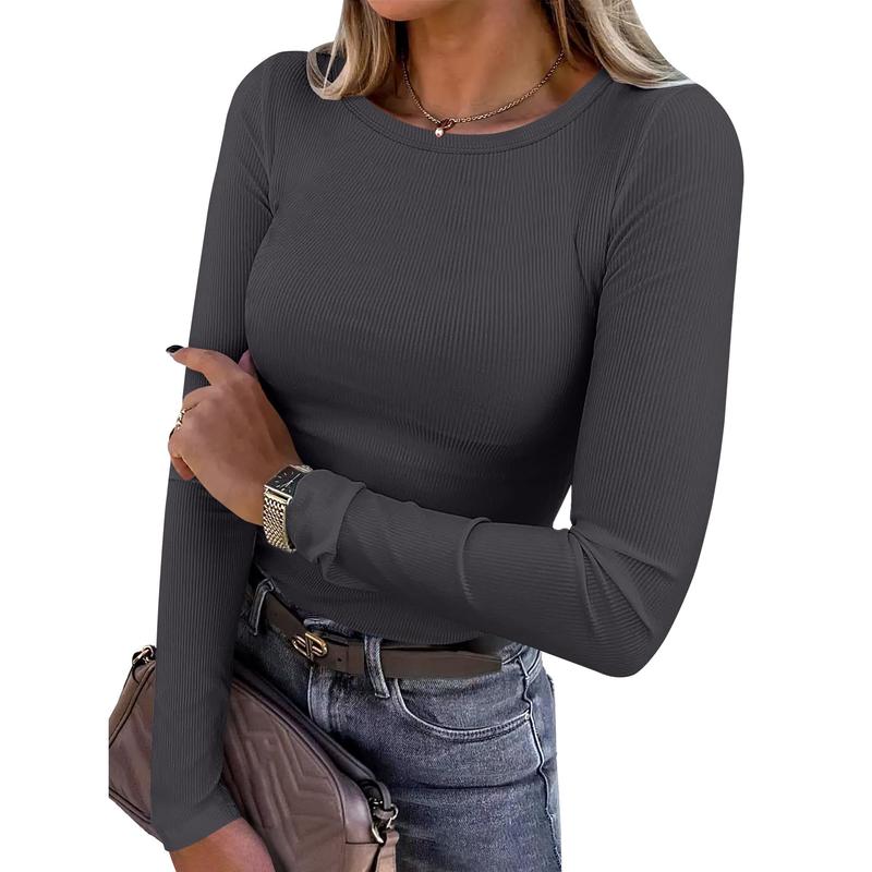 MERIAM | Women Rib Knit Long Sleeve Slim Fit Crewneck Top