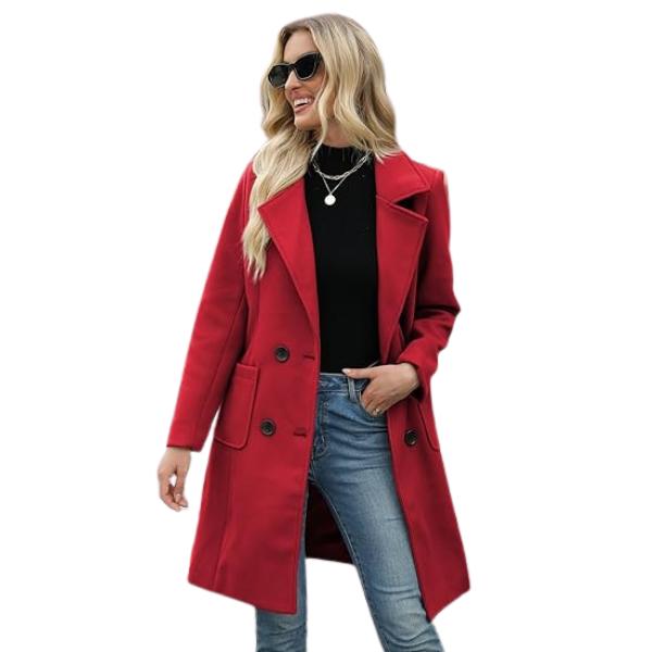 LUCIA | Women’s Camel Wool Blend Double-Breasted Mid-Long Coat