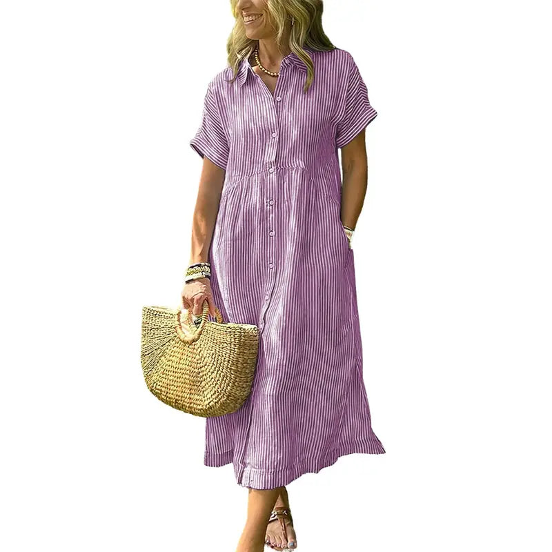 PETRA | Cozy Striped Loose Fit Midi Shirt Dress