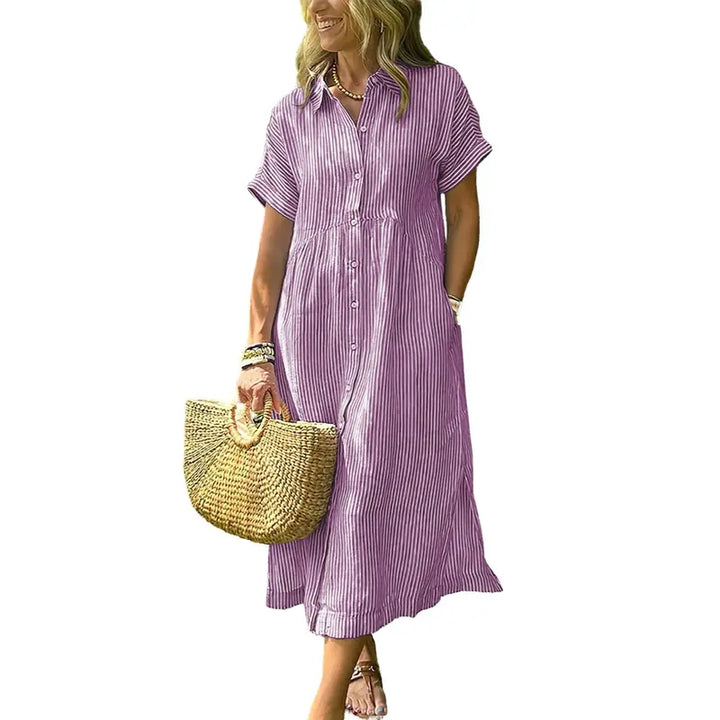 PETRA | Cozy Striped Loose Fit Midi Shirt Dress