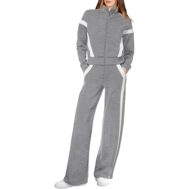 ARIANA | Women’s Sporty Zip Up Sweatsuit & Wide Leg Pants Set