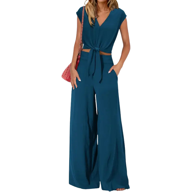 GLENDA | Chic Crop Top and Classic Wide Leg Pants Set