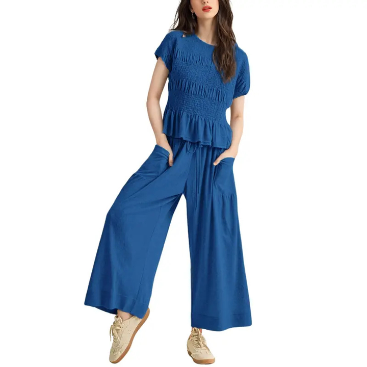 LORRY | Casual Boho Inspired 2-Piece Smocked Top and Wide Leg Pants Set