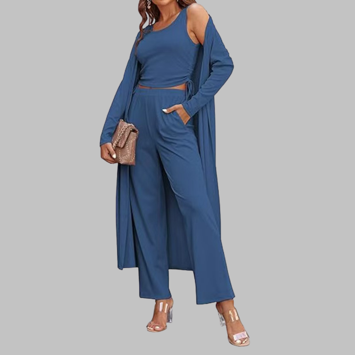 SANORA | Casual Lightweight Three Piece Long Cardigan Drawstring Top and Pants Sleepwear
