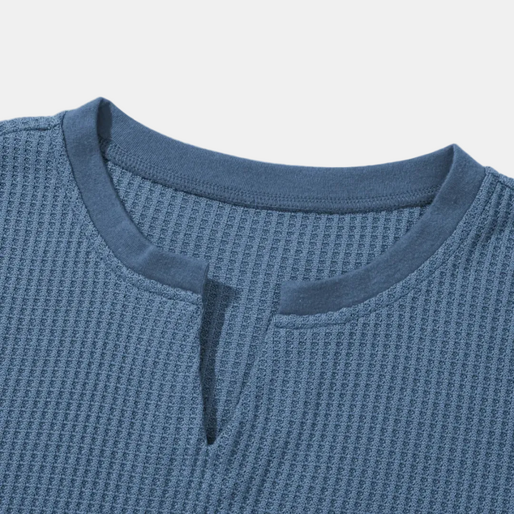 Women's Colorblock Waffle Knit V-Neck Oversized T Shirt