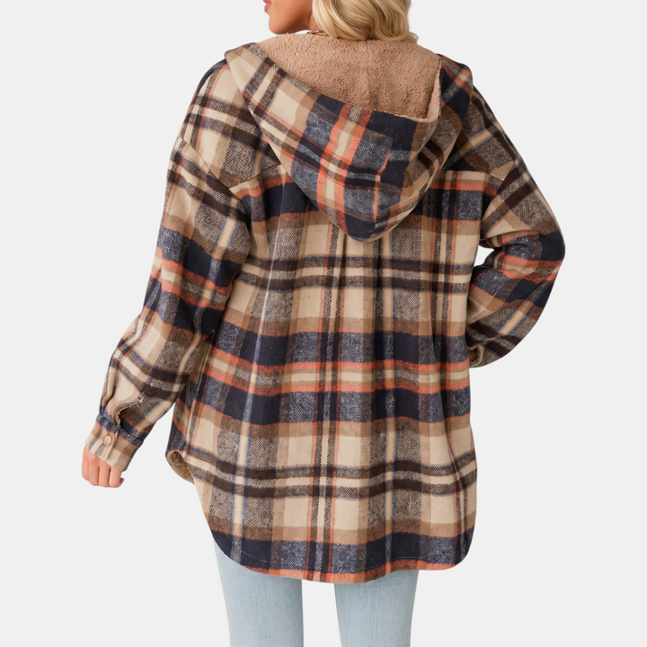 Women's Flannel Hooded Plaid Shacket Fleece Lined Coat