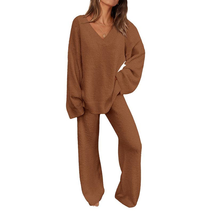 JACE | Women's 2-Piece Lounge Set with V-Neck Top & Wide Leg Pants