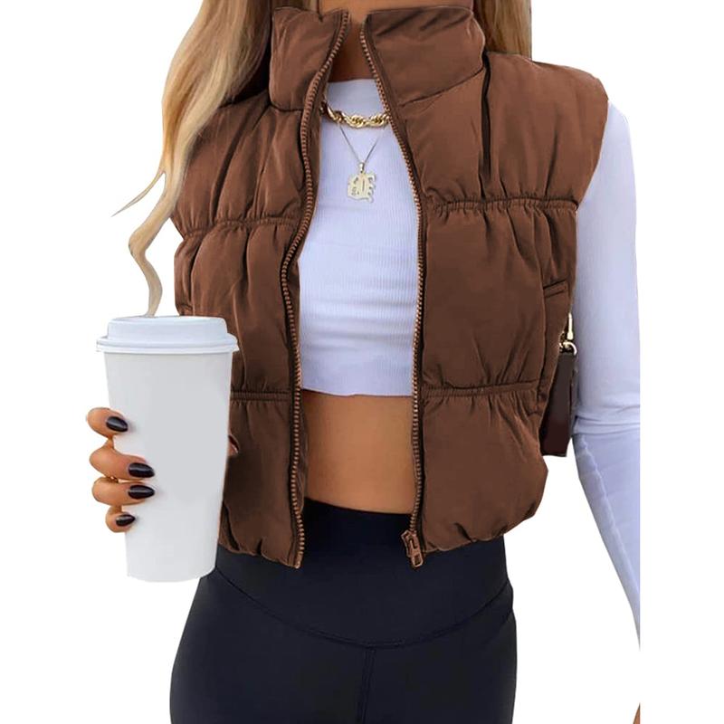 CAROLINE | Sleeveless Zip-Up Puffer Vest with Stand Collar