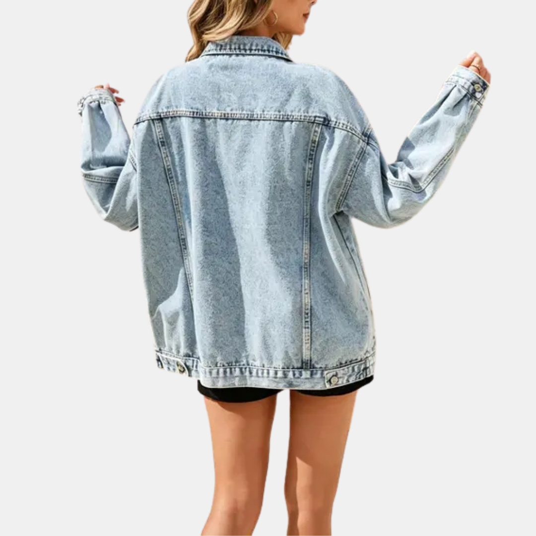 Veste en jean femme oversize et longue, délavée pour la mi-saison