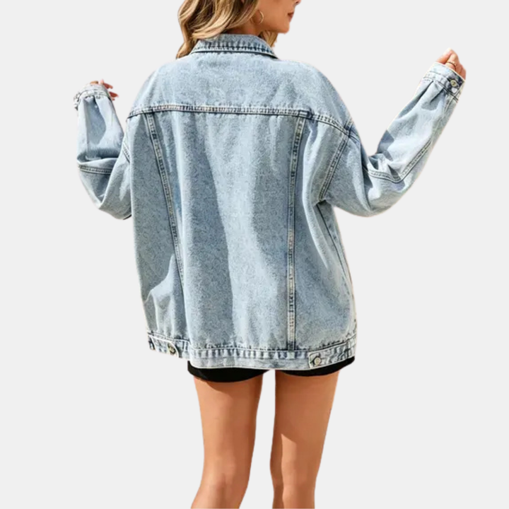 Veste en jean femme oversize et longue, délavée pour la mi-saison