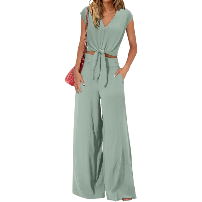 GLENDA | Chic Crop Top and Classic Wide Leg Pants Set