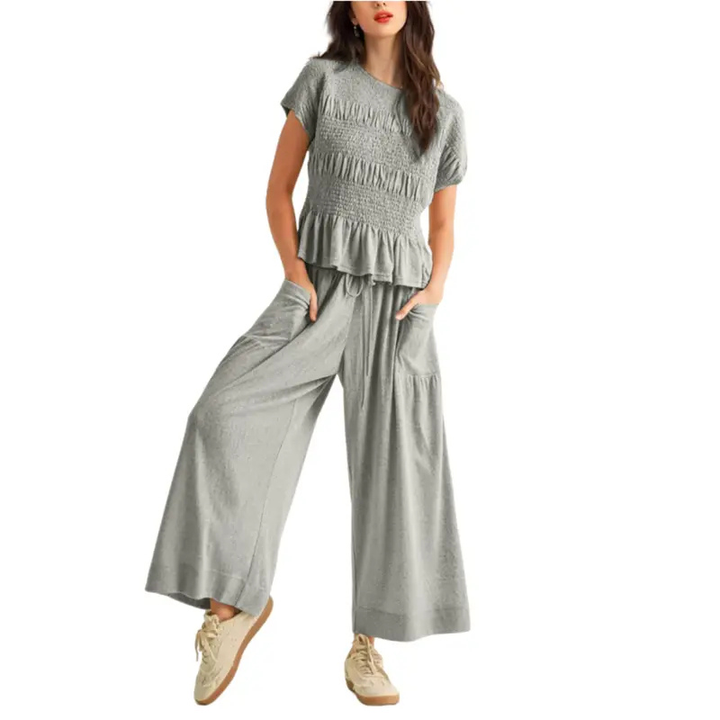 LORRY | Casual Boho Inspired 2-Piece Smocked Top and Wide Leg Pants Set