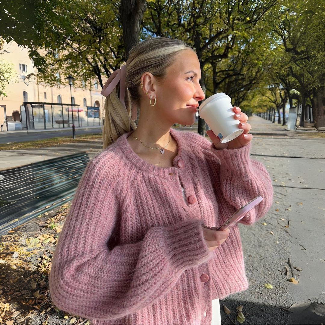 ELOWEN | Comfy Plain Button Down Long Sleeve Round Neck Cardigan