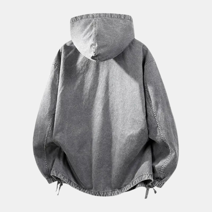 Veste femme mi-saison oversize en jean à capuche, demi-zip et cordons