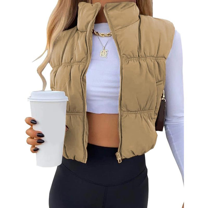 CAROLINE | Sleeveless Zip-Up Puffer Vest with Stand Collar