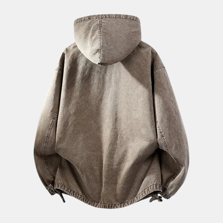 Veste femme mi-saison oversize en jean à capuche, demi-zip et cordons