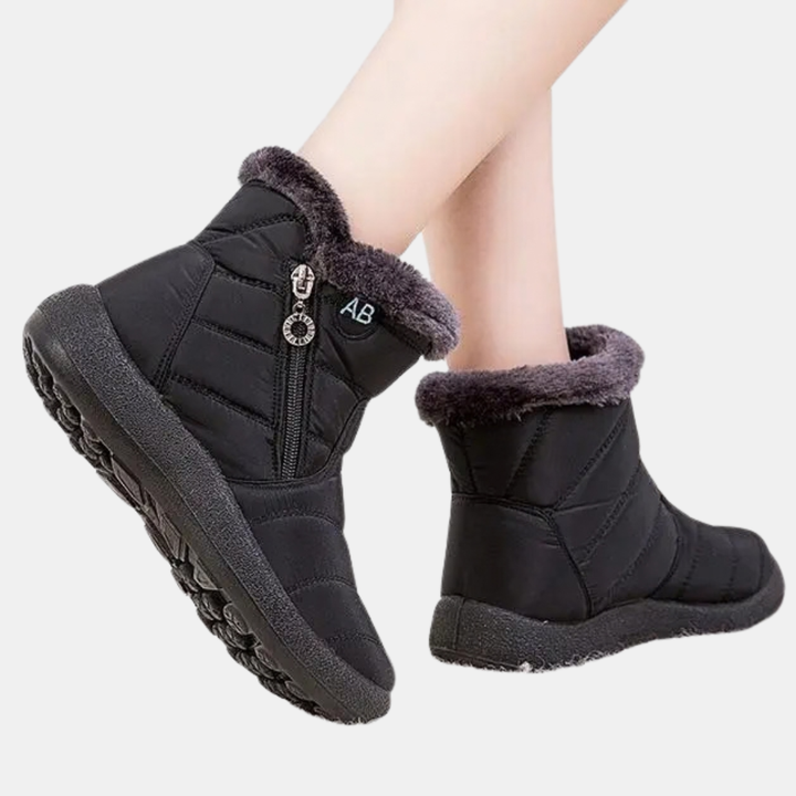 Bottines après-ski femme matelassées, col en fausse fourrure