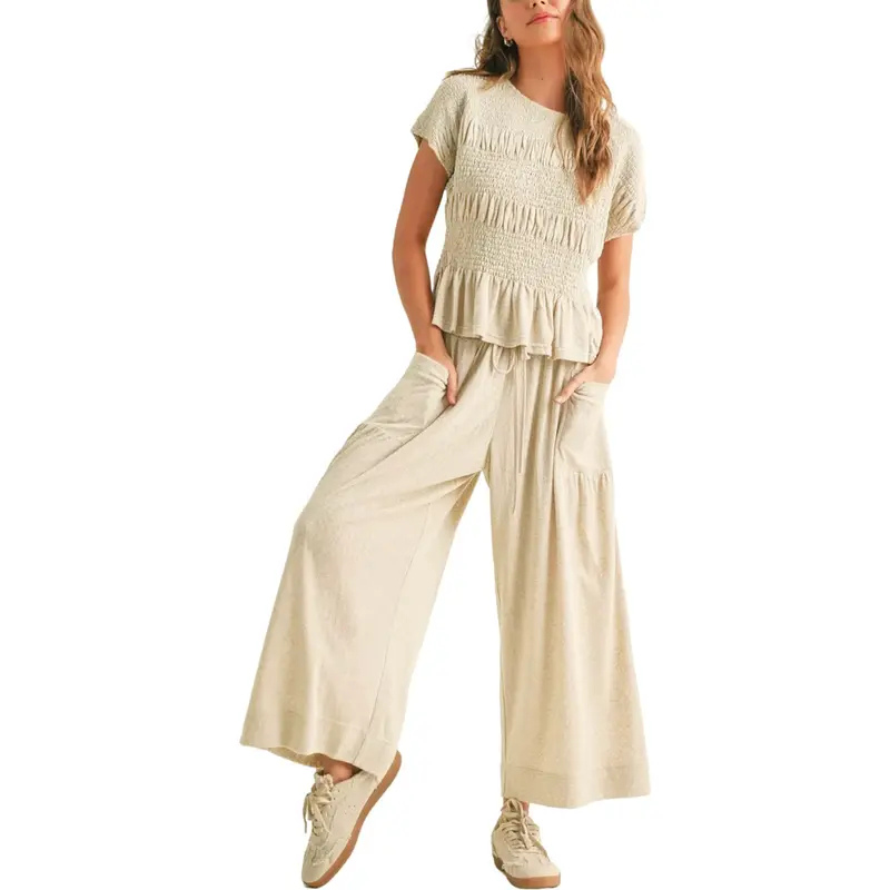 LORRY | Casual Boho Inspired 2-Piece Smocked Top and Wide Leg Pants Set
