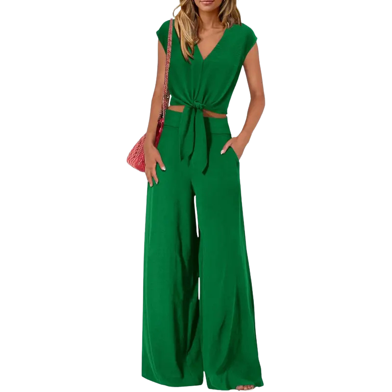 GLENDA | Chic Crop Top and Classic Wide Leg Pants Set