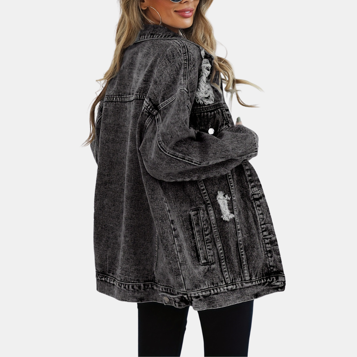 Veste en jean femme oversize et longue, délavée pour la mi-saison