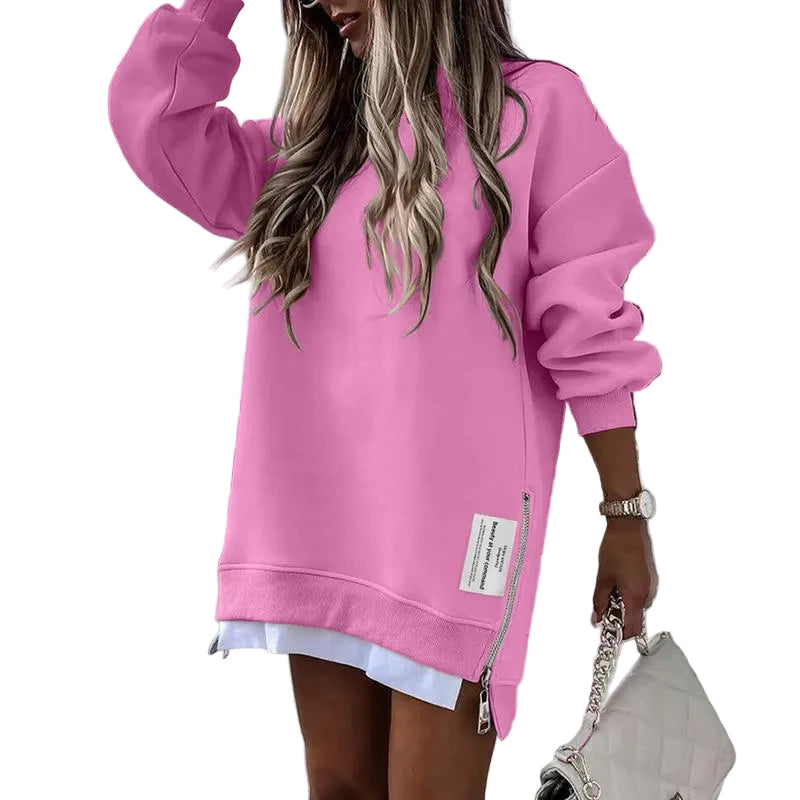 MELISA | Casual Drop Shoulder Zipper Slit Sweatshirt Dress