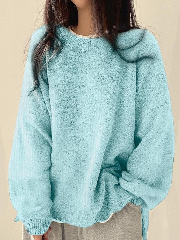 KIARA | Women's Drop Shoulder Split Hem Round Neck Sweater