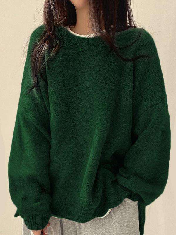KIARA | Women's Drop Shoulder Split Hem Round Neck Sweater