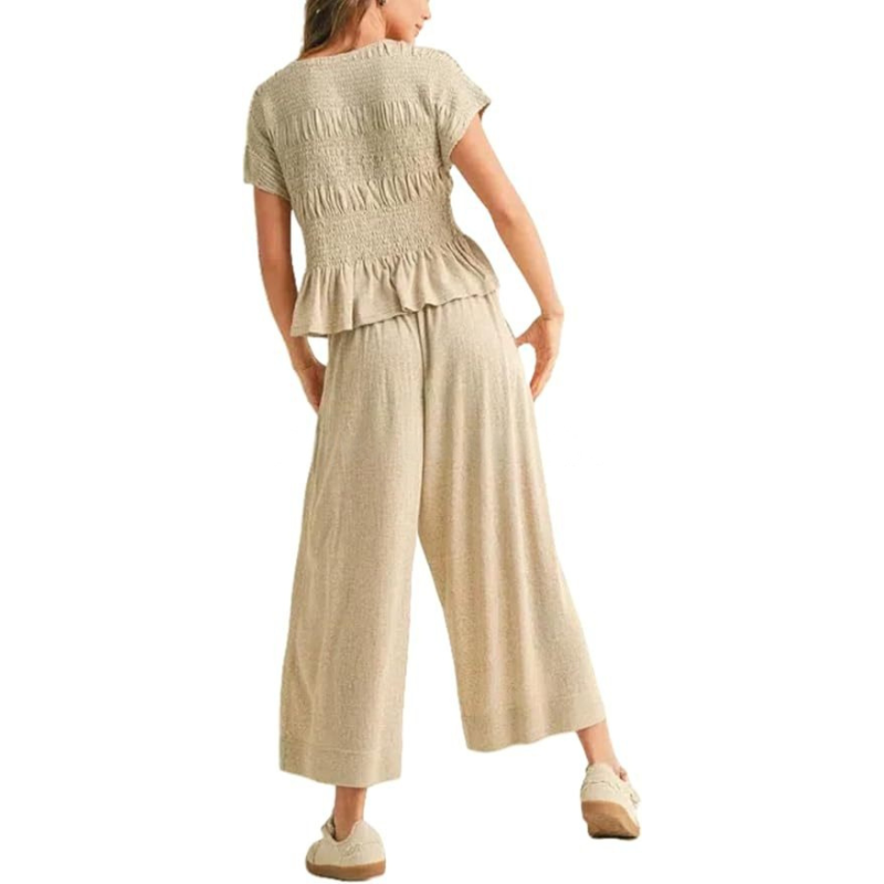 LORRY | Casual Boho Inspired 2-Piece Smocked Top and Wide Leg Pants Set