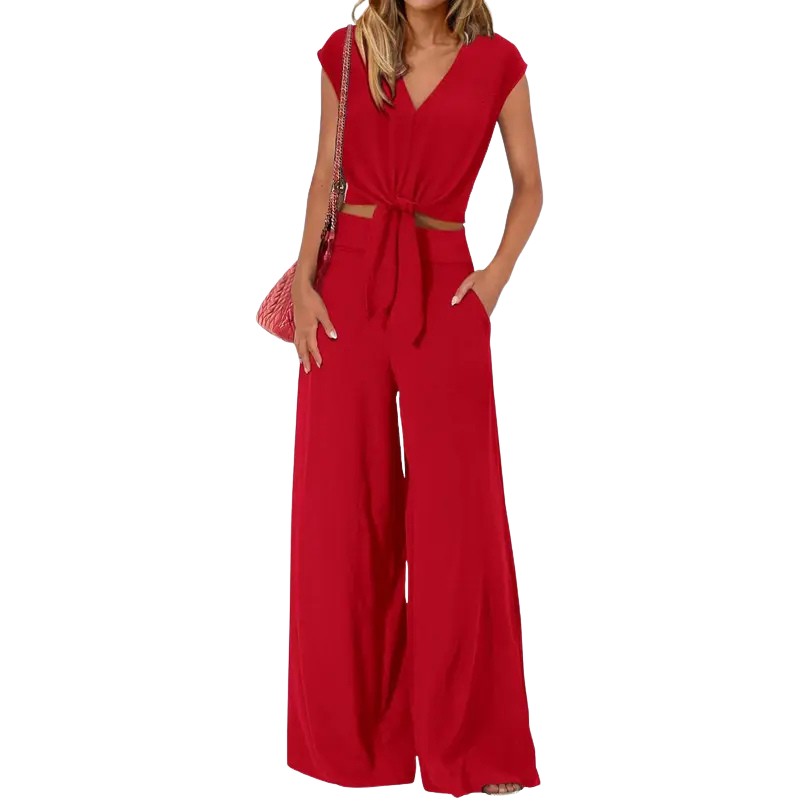 GLENDA | Chic Crop Top and Classic Wide Leg Pants Set