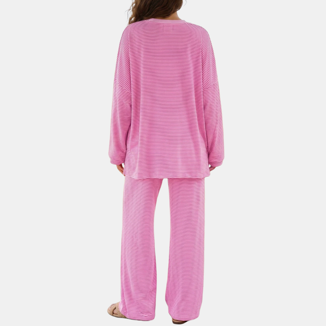 Women's Pajama Sets Oversized Long Sleeve Wide Leg Lounge Set