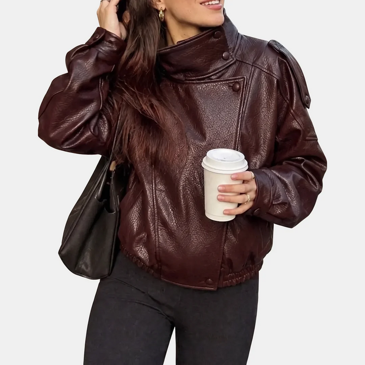 Women's Oversized Faux Leather Jacket with Balloon Sleeves