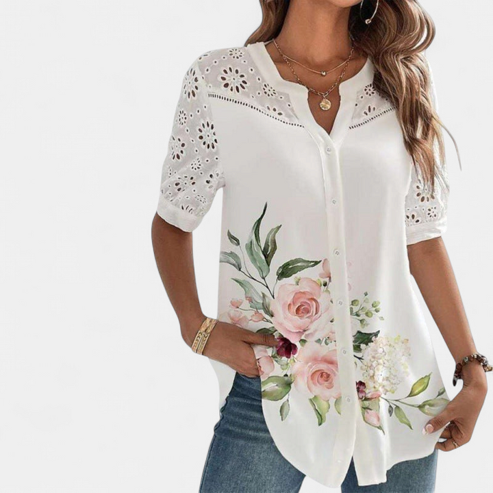 ANNELISE | Casual Lace Printed Blouse