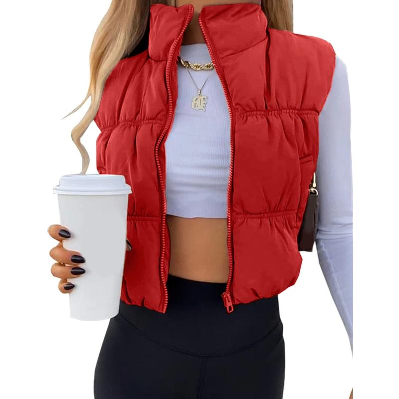 CAROLINE | Sleeveless Zip-Up Puffer Vest with Stand Collar