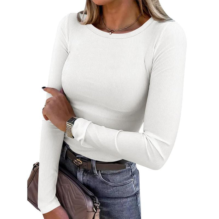 MERIAM | Women Rib Knit Long Sleeve Slim Fit Crewneck Top