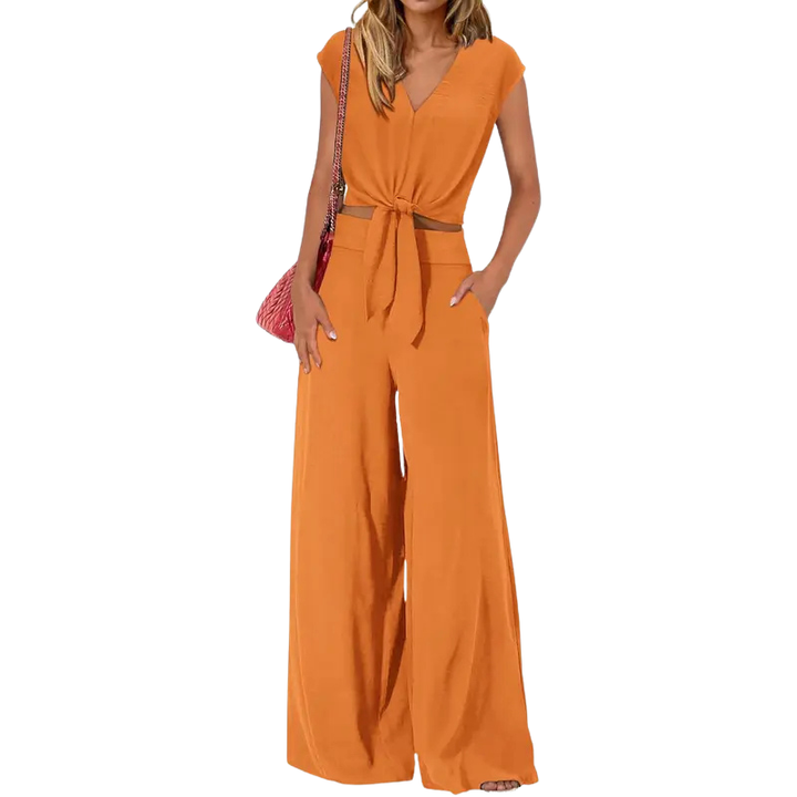 GLENDA | Chic Crop Top and Classic Wide Leg Pants Set